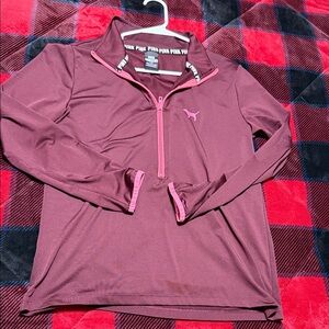 PINK Victoria's Secret Maroon and Pink Quarter-Zip Pullover
